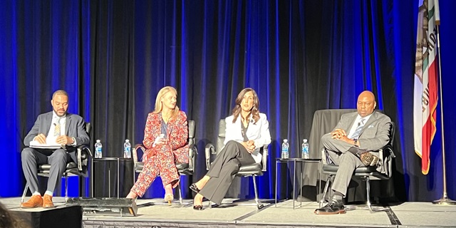 Image of EIP Founder Phil Washington seated with (L to R) Dr. D’Artagnan Scorza, Executive Director for Racial Equity for Los Angeles County; Kelly LoBianco, Director, Los Angeles County Department of Economic Opportunity; Terry Mestas, Chief Development Officer at Los Angeles World Airports