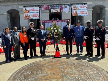 Image of Secretary Toks with Caltrans staff at the Fallen Worker's Memorial